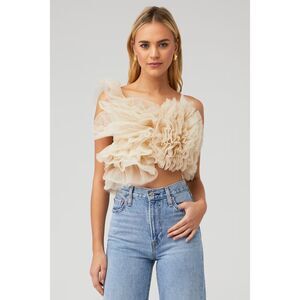 NWOT LAMARQUE Feleta Ruffled Tulle Top in Beige Women's Size Small